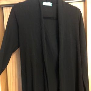 Draped long black cardigan